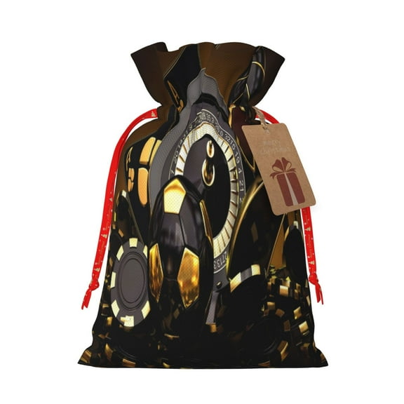 Naloa Casino Cards Drawstring Christmas Bags, 3D Xmas Gift Bags, Christmas Wrapping Bags, Xmas Goodie Bags, Treat Pouch Bags, Party Favor Bags-Small
