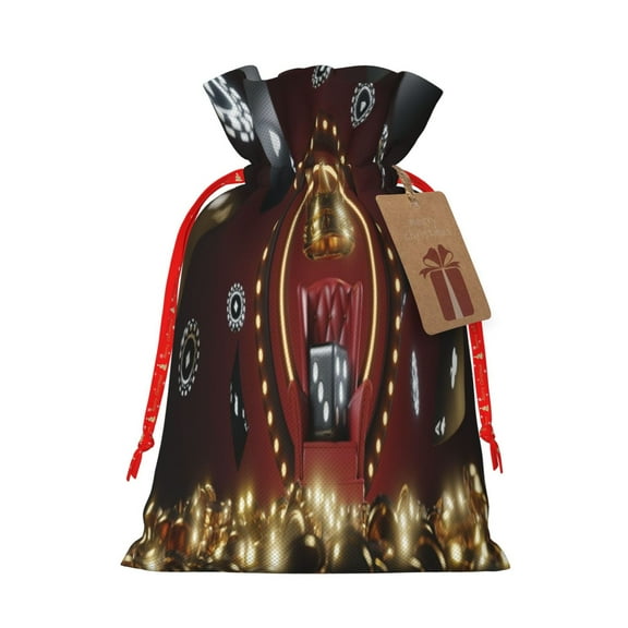 Naloa Casino King And Playing Cards Drawstring Christmas Bags, 3D Xmas Gift Bags, Christmas Wrapping Bags, Xmas Goodie Bags, Treat Pouch Bags, Party Favor Bags-