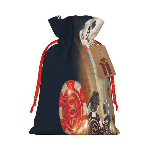 Naloa Casino Poker Chips Drawstring Christmas Bags, 3D Xmas Gift Bags, Christmas Wrapping Bags, Xmas Goodie Bags, Treat Pouch Bags, Party Favor Bags-Medium