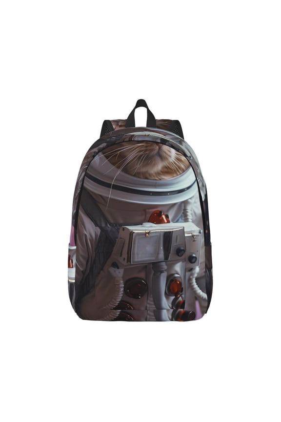 Cat Astronaut In Space Canvas Backpack for Men Women Rucksack Casual Travel Daypack College Tote Satchel Bookbag for Teens-Small