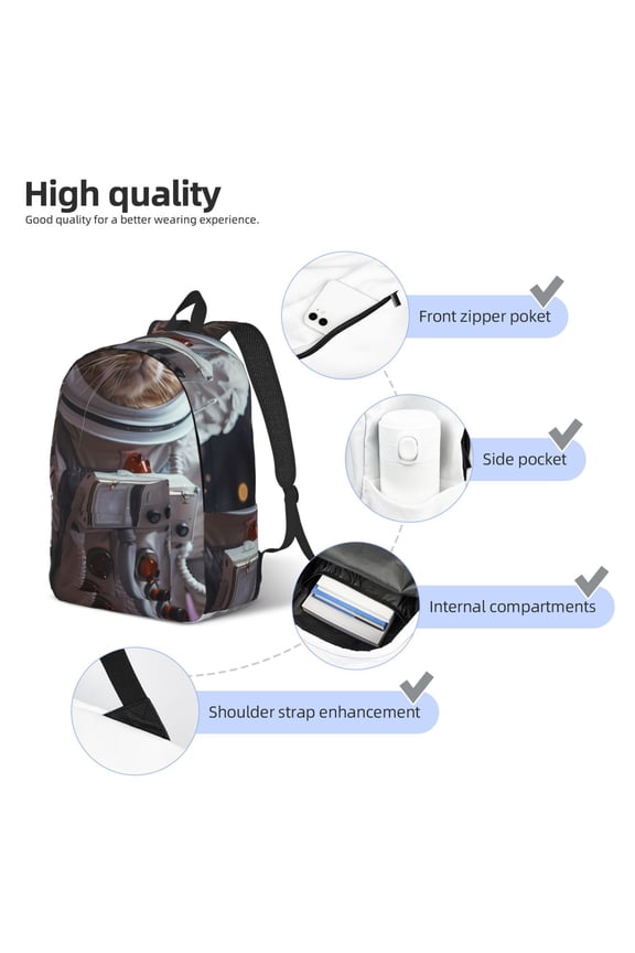 Cat Astronaut In Space Print Durable Canvas College Rucksack,Laptop Excursion Backpack,Travel Notebook School Backpack,Bookbag For Men Women