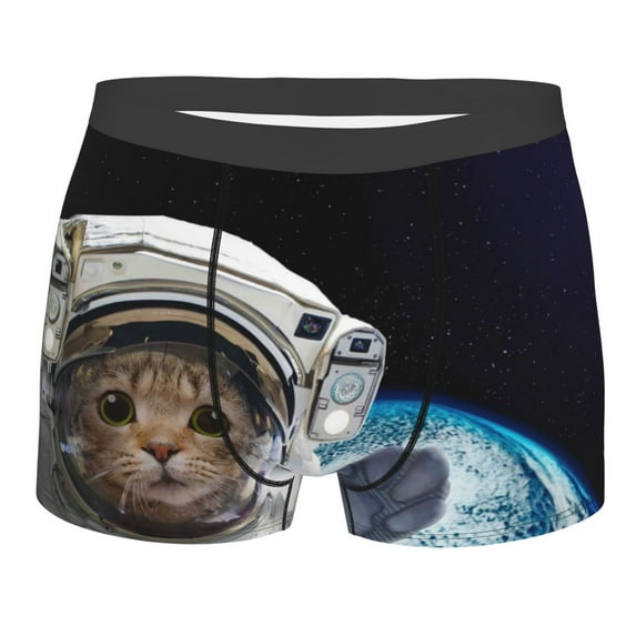Naloa Cat Astronaut Print Mens Underwear - Boxers for Men, Classic Briefs for Men