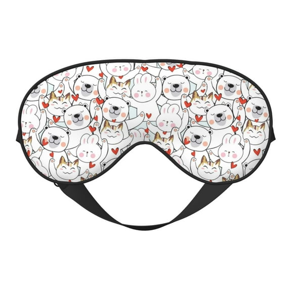 Naloa Cat Bear Rabbit Print Sleep Mask for Sleeper, Light Blocking Sleeping Eye Mask for Women Men, Eye Shade with Adjustable Strap for Travel, Nap,Meditation
