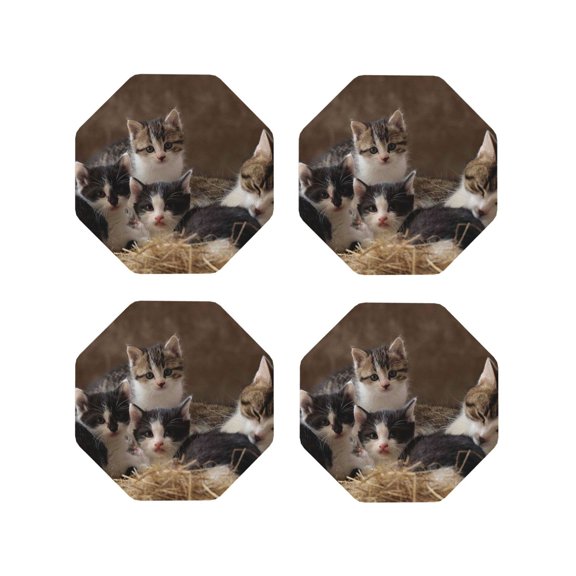Naloa Cat Family Leather Coasters for Drinks, Durable Drink Coasters 4 Set for Tabletop Protection, Luxurious Home Décor and Housewarming Gift ( {designName})Octagon