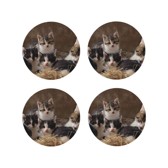 Naloa Cat Family Leather Coasters for Drinks, Durable Drink Coasters 4 Set for Tabletop Protection, Luxurious Home Décor and Housewarming Gift ( {designName})Round Shape