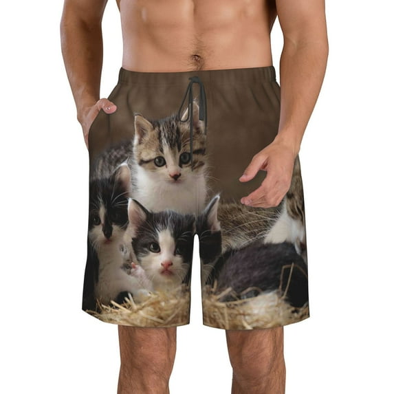 Naloa Cat Family Men's Beach Shorts, Surfing shorts, Swim trunks, Quick Dry Swim Trunks for Surfing Beach Fun - Medium