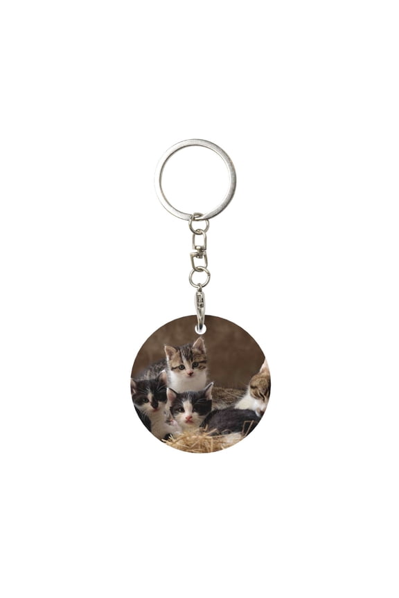 Naloa Cat Family Print Round Keychain Keychain Key Ring, Key Tag, Key Chain Bulk for Gift Accessories (Round)