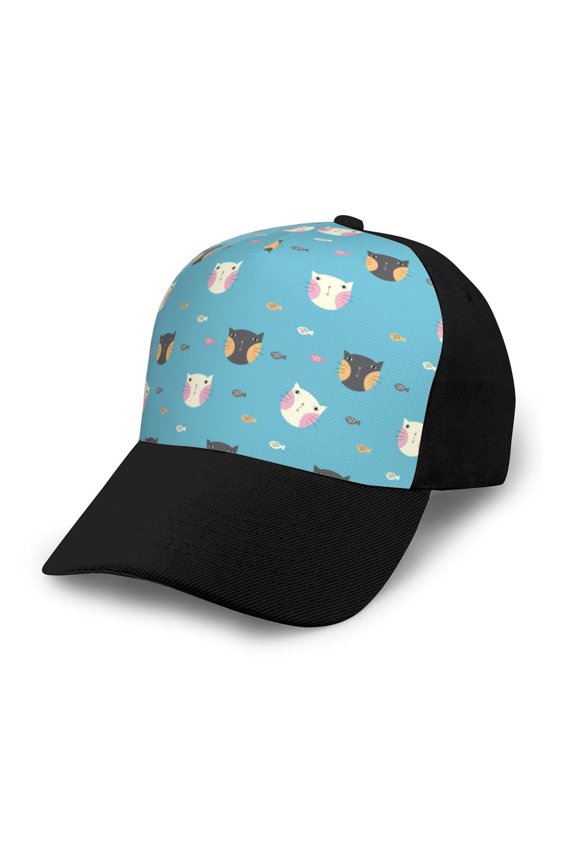 Cat Fish Adult adjustable Print Baseball Hat, Patchwork curved brim baseball capfor Men and Women, One Size