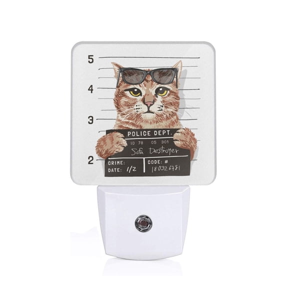 Naloa Cat Holding Mugshot Sign Night Lights Plug into Wall, Dusk to Dawn Sensor Warm White Led Night Light 0.5W, Nightlight suit for Adults, Bedroom, Bathroom, Hallway, Kitchen