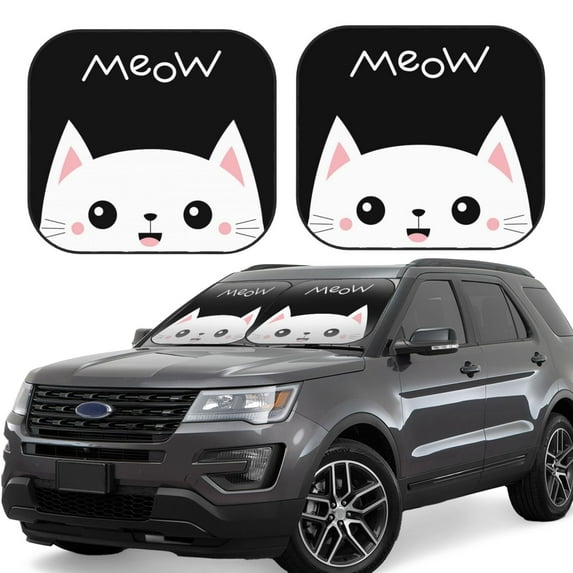 Naloa Cat Meow 2 Piece Foldable Car Sun Shades, Car Windshield Sunshade, Front Window Sunshade for Car, Truck, SUV - Large