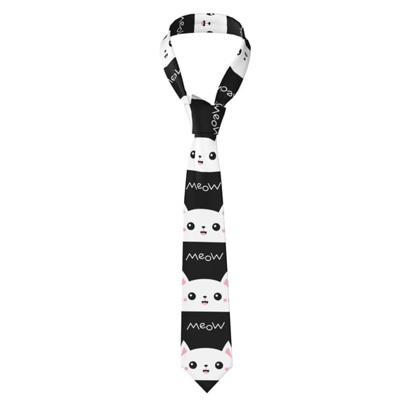 Naloa Cat Meow Print Solid Color Tie Formal Necktie for Men，Suitable for business, daily life, work