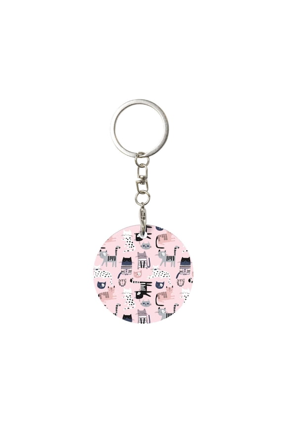Naloa Cat Print Round Keychain Keychain Key Ring, Key Tag, Key Chain Bulk for Gift Accessories (Round)
