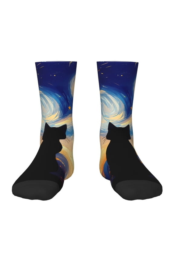 Cat Under Starry Skies Kids Socks Unisex Kids and Toddlers' Crew Socks, ,1 Pairs