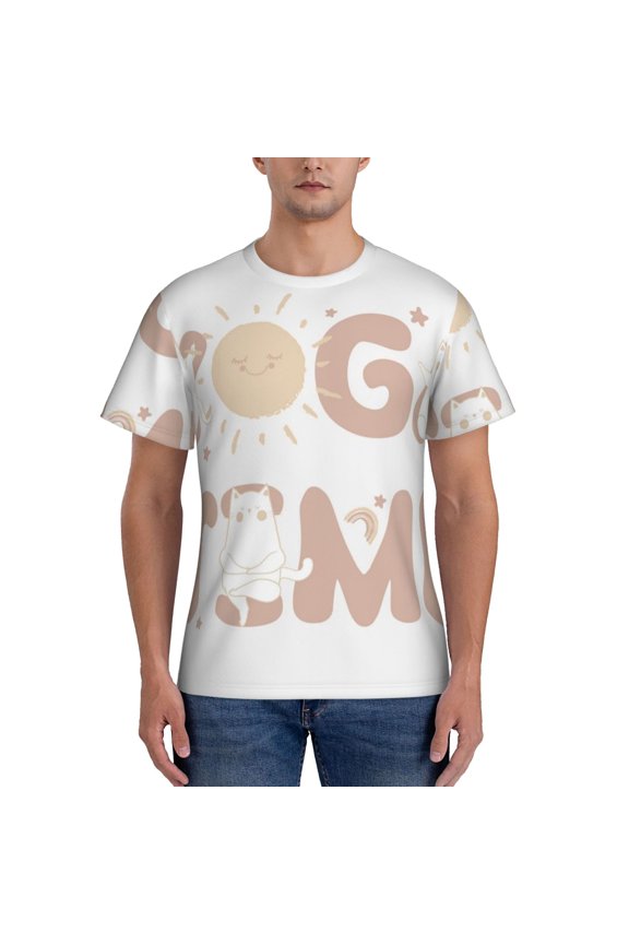 Cat Yoga Time Men's T-Shirt Sport T-shirt Men's Basic Tee Casual Men's Shirt, Round Neck, Short Sleeves - X-Large