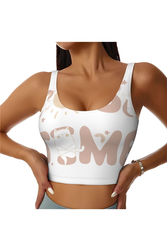 Cat Yoga Time Sports Bras for Women, High Support Bra with Removable Pads, Comfortable - Large