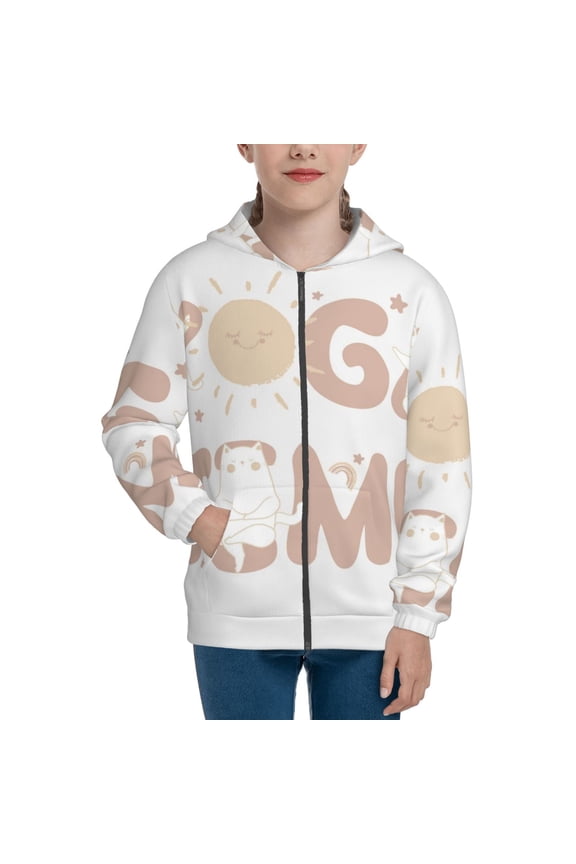 Cat Yoga Time Teenage Zipper Hoodie, Long Sleeve Zip Up Hoodies Casual Jackets Tops for 7-12 Years-Medium