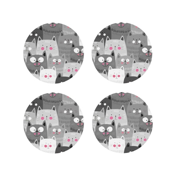 Naloa Cats Group Leather Coasters for Drinks, Durable Drink Coasters 4 Set for Tabletop Protection, Luxurious Home Décor and Housewarming Gift ( {designName})Round Shape