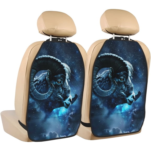 Naloa Celestial Ram Night Sky 2Pcs Anti-Kick Back Seat Cover Kick Mat, Car Seat Protector with 3 Storage Pockets
