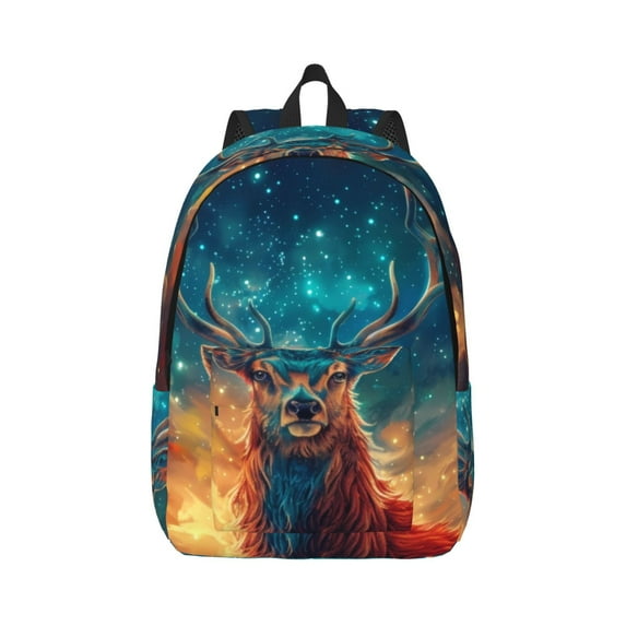 Naloa Celestial Stag Cosmic Glow Canvas Backpack for Men Women Rucksack Casual Travel Daypack College Tote Satchel Bookbag for Teens-Medium