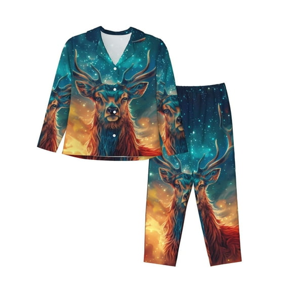 Naloa Celestial Stag Cosmic Glow Pajamas for Women Set, Womens Pajama Sets, Lounge Sets for Women, 2pjs for Women-Medium
