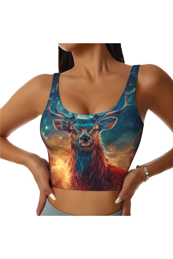 Celestial Stag Cosmic Glow Sports Bras for Women,Sports Bras for Women High Support with Removable Pads-