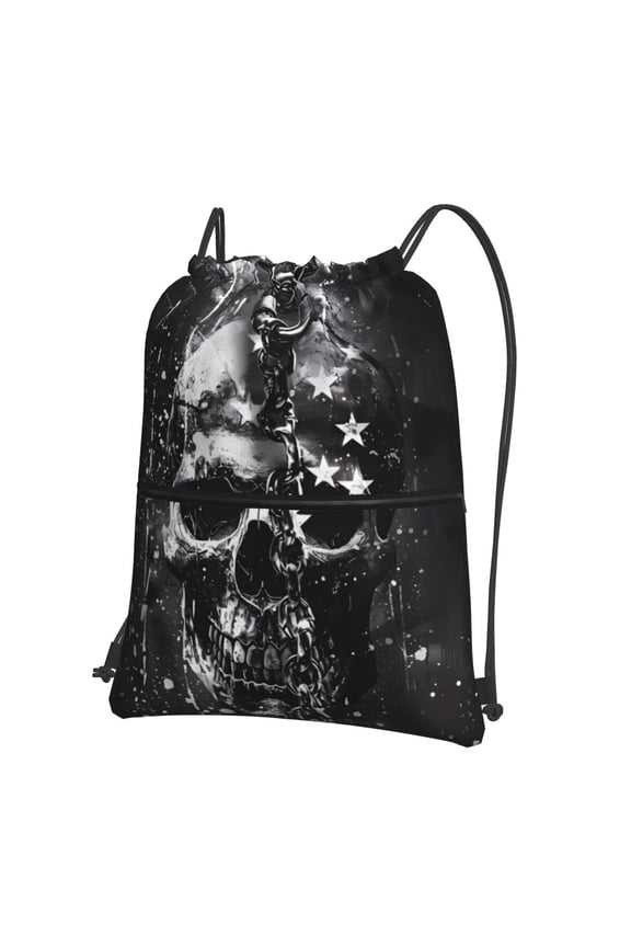 Chained Skull Artwork Drawstring Backpack String Bag Cinch Water Resistant for Gym Shopping Sport Yoga
