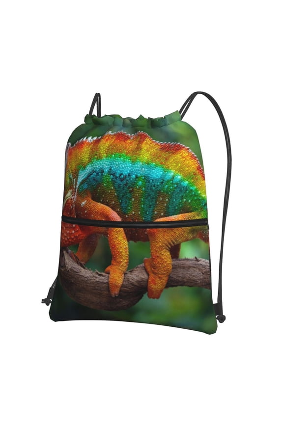 Chameleon Drawstring Backpack String Bag Cinch Water Resistant for Gym Shopping Sport Yoga