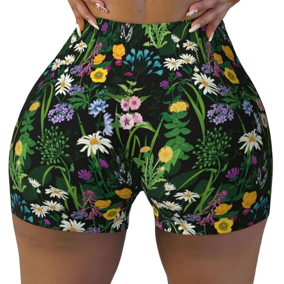 Naloa Chamomile Biker Shorts for Women Seamless Scrunch Short Women’s Yoga Shorts for Gym Running Sport Shorts - Small