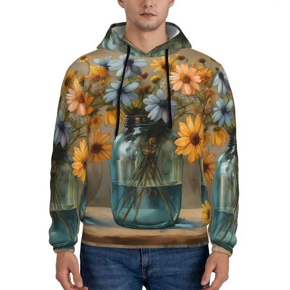 Naloa Charming Daisy Bouquet Art Men's Casual Hooded Collar Drawstring Hoodies Pullover Sweatshirts Casual Long Sleeve Shirts-X-Large