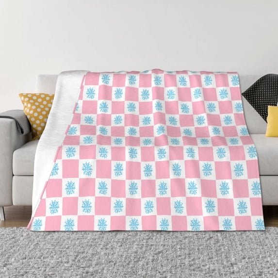Naloa Checkerboard With Snowflake Flannel Fleece Throw Blanket for Bed Couch, Thick Blanket - All Seasons Suitable for Women, Men and Kids-80"x60"
