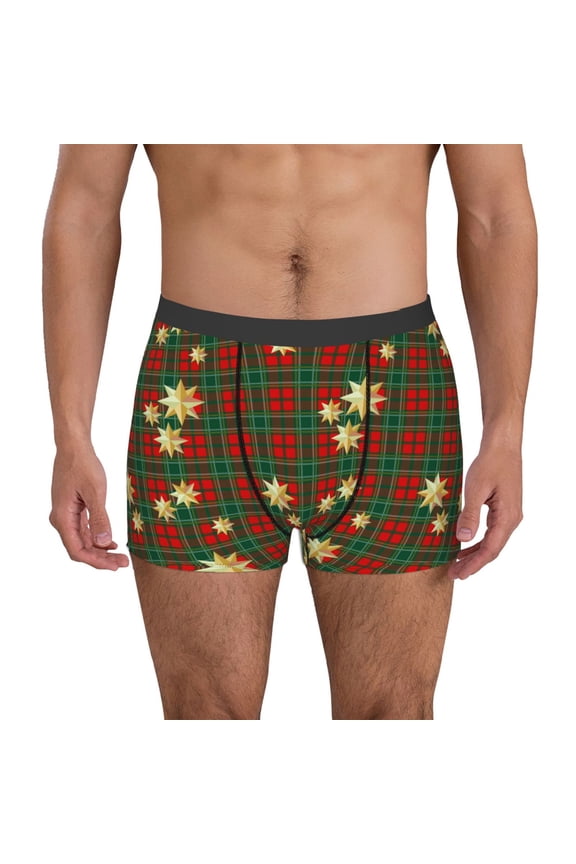 Checkered With Golden Stars Mens Underwear - Boxers for Men, Mens Boxer Briefs, Classic Briefs for Men-Small