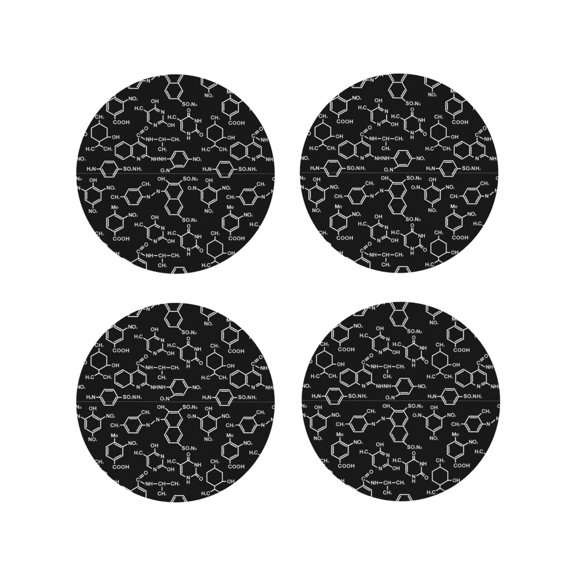Naloa Chemistry Formulas 1 Leather Coasters for Drinks, Durable Drink Coasters 4 Set for Tabletop Protection, Luxurious Home Décor and Housewarming Gift ( {designName})Round Shape