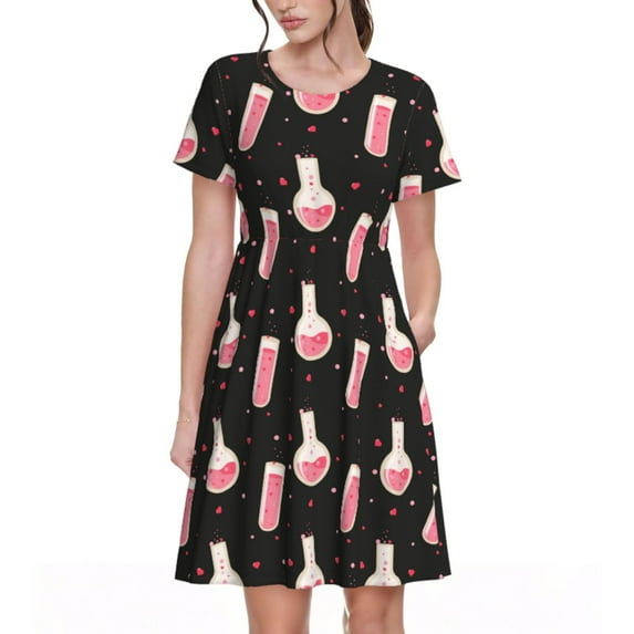 Naloa Chemistry Tools 1 Print Womens Summer A-Line Dress with Pockets,Short Sleeve Dresses,Flowy Beach Swing Dress for Vacation Travel