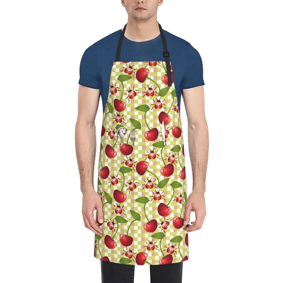 Naloa Cherries and Ladybirds Apron Kitchen Aprons with Pockets for Women Men Chef