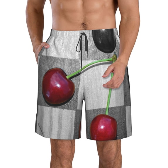 Naloa Cherries laid Men's Beach Shorts, Surfing shorts, Swim trunks, Quick Dry Swim Trunks for Surfing Beach Fun - Large