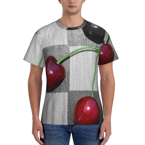 Naloa Cherries laid Men's T-Shirt Sport T-shirt Men's Basic Tee Casual Men's Shirt, Round Neck, Short Sleeves - XX-Large