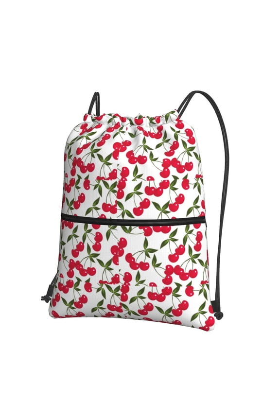 Cherry_1 Drawstring Backpack String Bag Cinch Water Resistant for Gym Shopping Sport Yoga