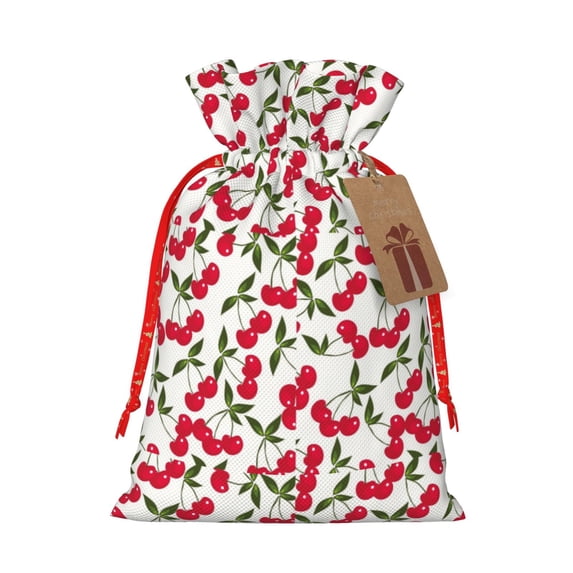 Naloa Cherry_1 Drawstring Christmas Bags, 3D Xmas Gift Bags, Christmas Wrapping Bags, Xmas Goodie Bags, Treat Pouch Bags, Party Favor Bags-Medium