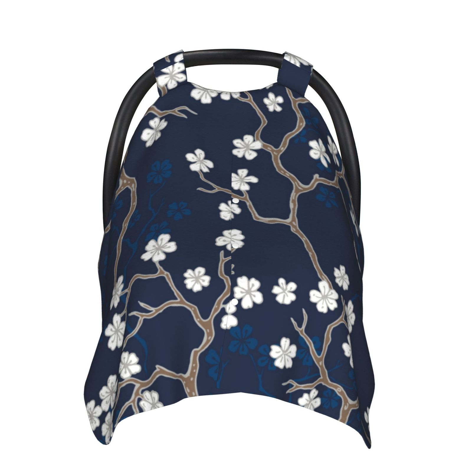 Naloa Cherry Blossoms on Navy Background Baby Car Seat Cover, Breathable Baby Carrier Cover, Multiuse Baby Carrier Cover & Nursing Breastfeeding Cover