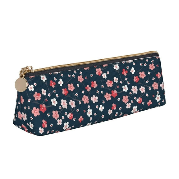 Naloa Cherry Blossoms Print Leather Pencil Case - Portable Big Capacity Pencil Pouch Organizer Bag Stationery Bag for Work & Office Pencil Pen Case