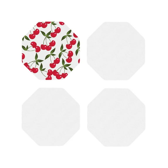 Naloa Cherry Leather Coasters for Drinks, Durable Drink Coasters 4 Set for Tabletop Protection, Luxurious Home Décor and Housewarming Gift ( {designName})Octagon