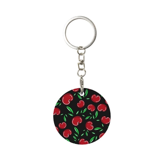 Naloa Cherry Print Round Keychain Keychain Key Ring, Key Tag, Key Chain Bulk for Gift Accessories (Round)