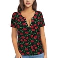 thumbnail image 1 of Naloa Cherry Print T-Shirts Short Sleeve V Neck Tees for Women Fashion Tops Trendy Lightweight Soft Casual Summer Outfits Clothes, 1 of 5