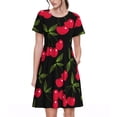 thumbnail image 1 of Naloa Cherry Print Womens Summer A-Line Dress with Pockets,Short Sleeve Dresses,Flowy Beach Swing Dress for Vacation Travel, 1 of 6
