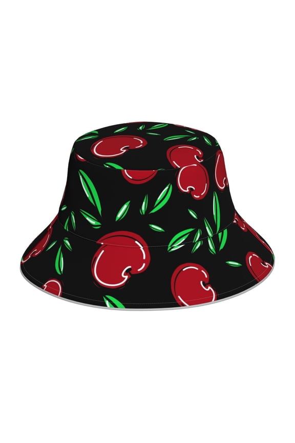 Cherry Reflective Double-Sided Bucket Hat, Sun Hat, Soft and Breathable for Gardening, Beaching, Camping, Hiking, Fishing
