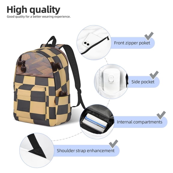 Naloa Chess Board With Pawns Print Durable Canvas College Rucksack,Laptop Excursion Backpack,Travel Notebook School Backpack,Bookbag For Men Women