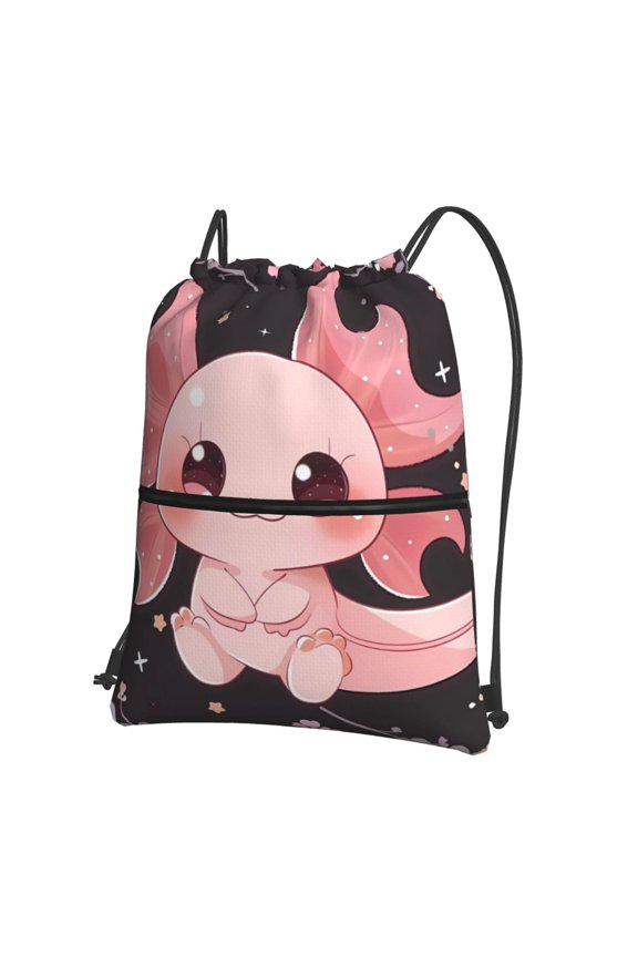 Chibi Axolotl Sakura Fantasy Drawstring Backpack String Bag Cinch Water Resistant for Gym Shopping Sport Yoga