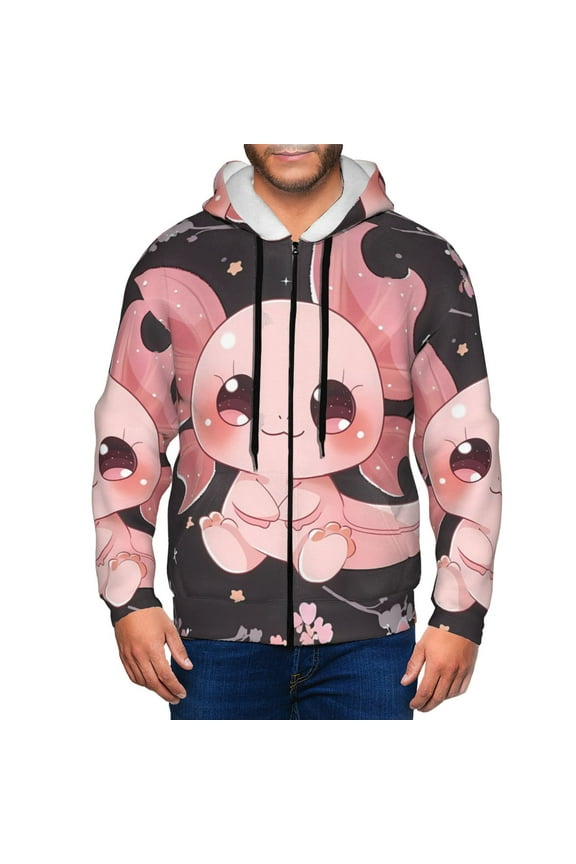 Chibi Axolotl Sakura Fantasy Men’s Hoodies, Zip up Hoodie, Sweatshirts,Hoodies for Men Sizes S-3XL-Medium