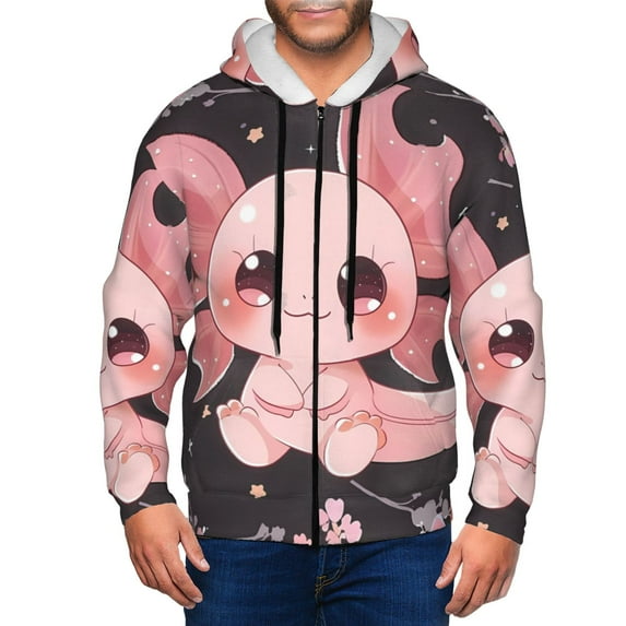 Naloa Chibi Axolotl Sakura Fantasy Men’s Hoodies, Zip up Hoodie, Sweatshirts,Hoodies for Men Sizes S-3XL-Small