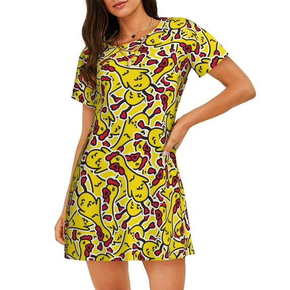 Naloa Chicken Cartoon Print Women Nightgowns,Womens Loungewear,Short Sleeve Sleepwear,Comfy Ladies Nightdress
